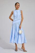 Robe Midi Sans Manches en Dentelle pour Femmes Invitées de Mariage Été Formelle Élégante Structurée – Olivia