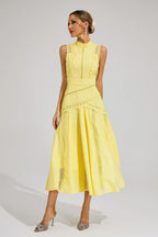 Robe Midi Sans Manches en Dentelle pour Femmes Invitées de Mariage Été Formelle Élégante Structurée – Olivia