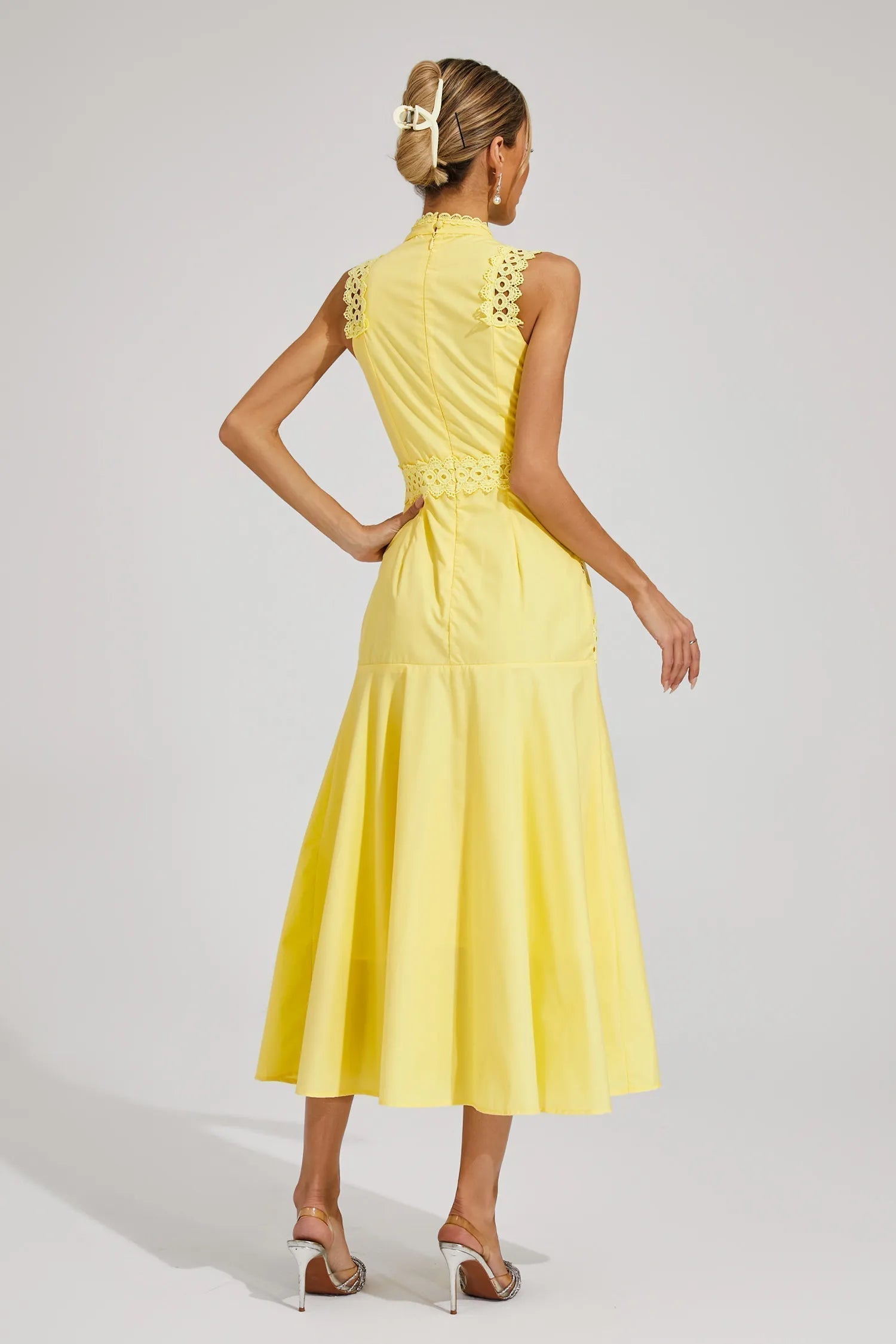Robe Midi Sans Manches en Dentelle pour Femmes Invitées de Mariage Été Formelle Élégante Structurée – Olivia