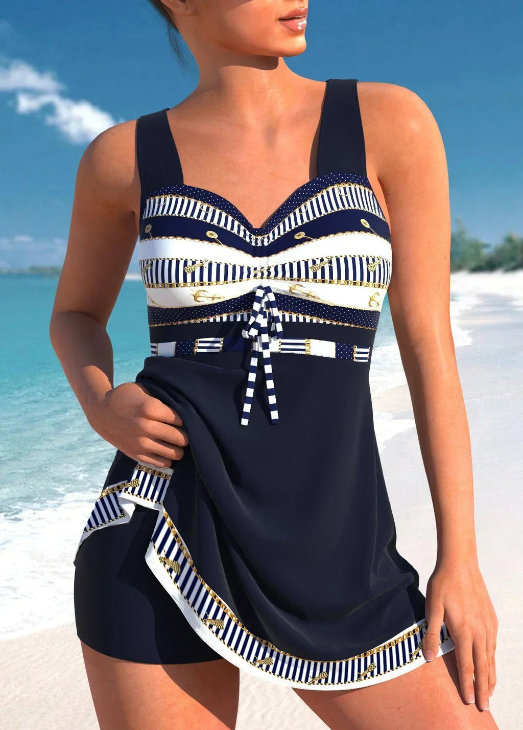 Maillot de bain femme à séchage rapide, décolleté en cœur, larges bretelles, jupe superposée, nylon élasthanne, plage, élégant